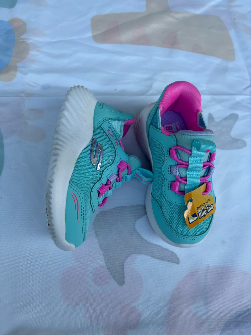 Skechers Kids Turquoise and Pink Slip-On Athletic Shoes